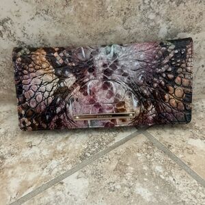 Brahmin Melbourne ADY Slim Bifold Wallet Clutch RATTLESNAKE Brown Pink Tan New